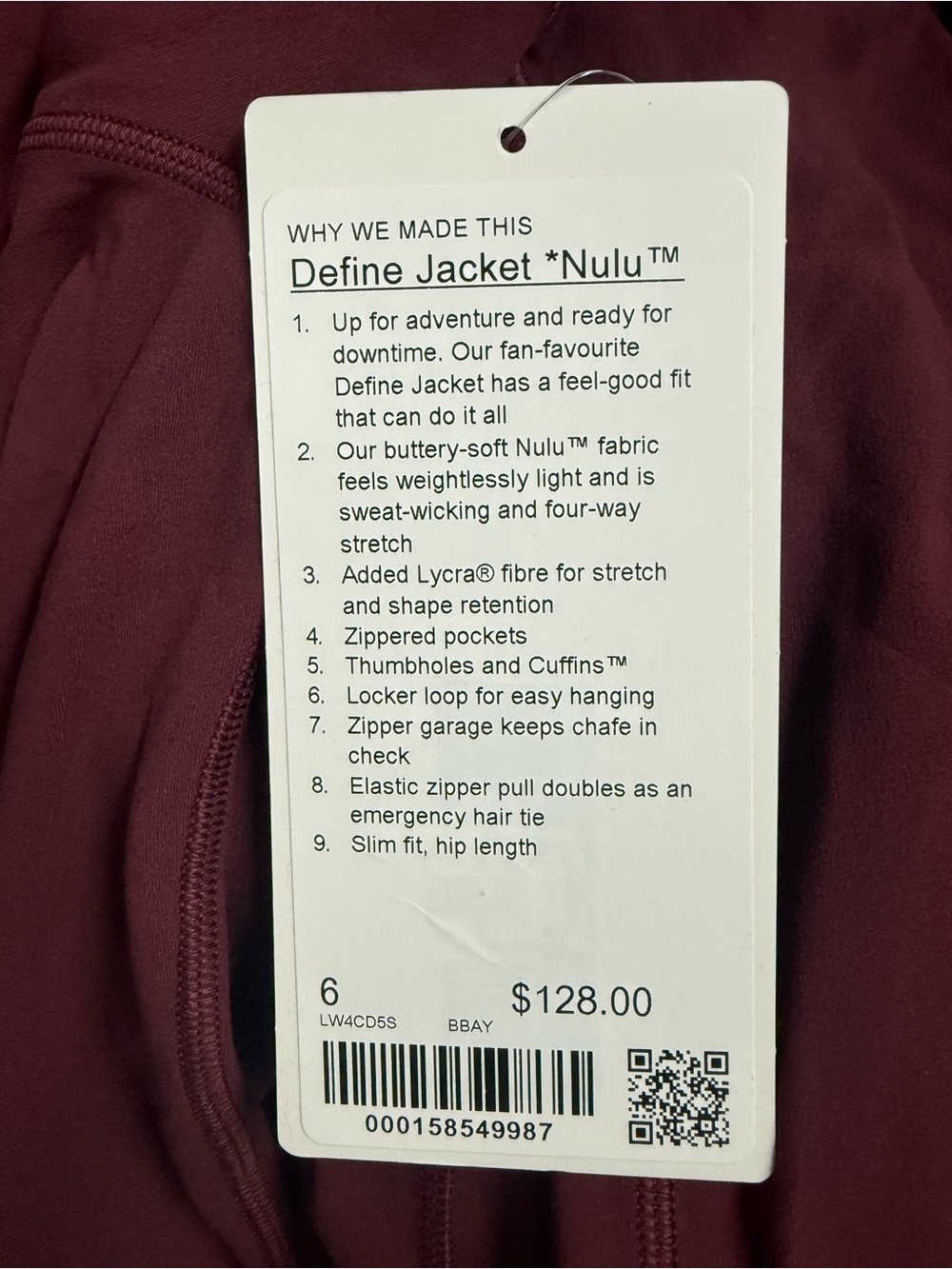 LuluLemon Define Jacket Nulu in Burgundy Bay - Picture 5 of 5